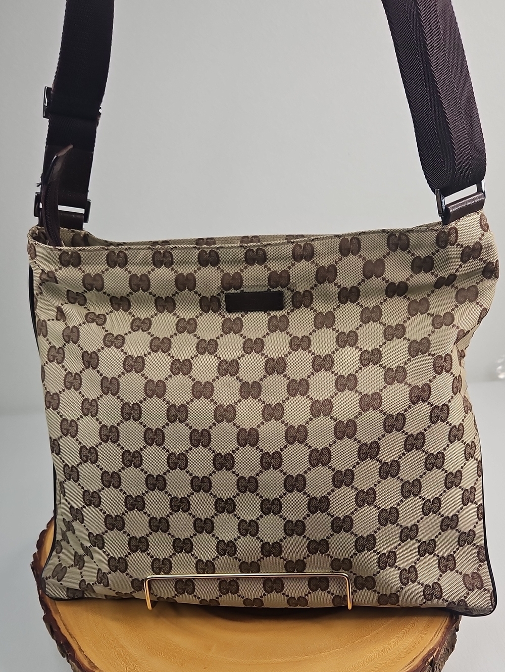 Authentic Gucci Canvas Monogram  Nylon Crossbody Bag Satchel Unisex